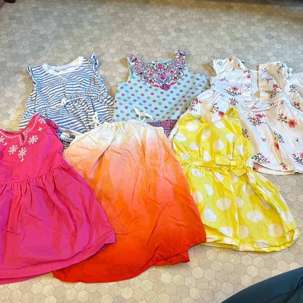 Lot of 6 sleeveless 18 month dresses. 3 with matching diaper covers